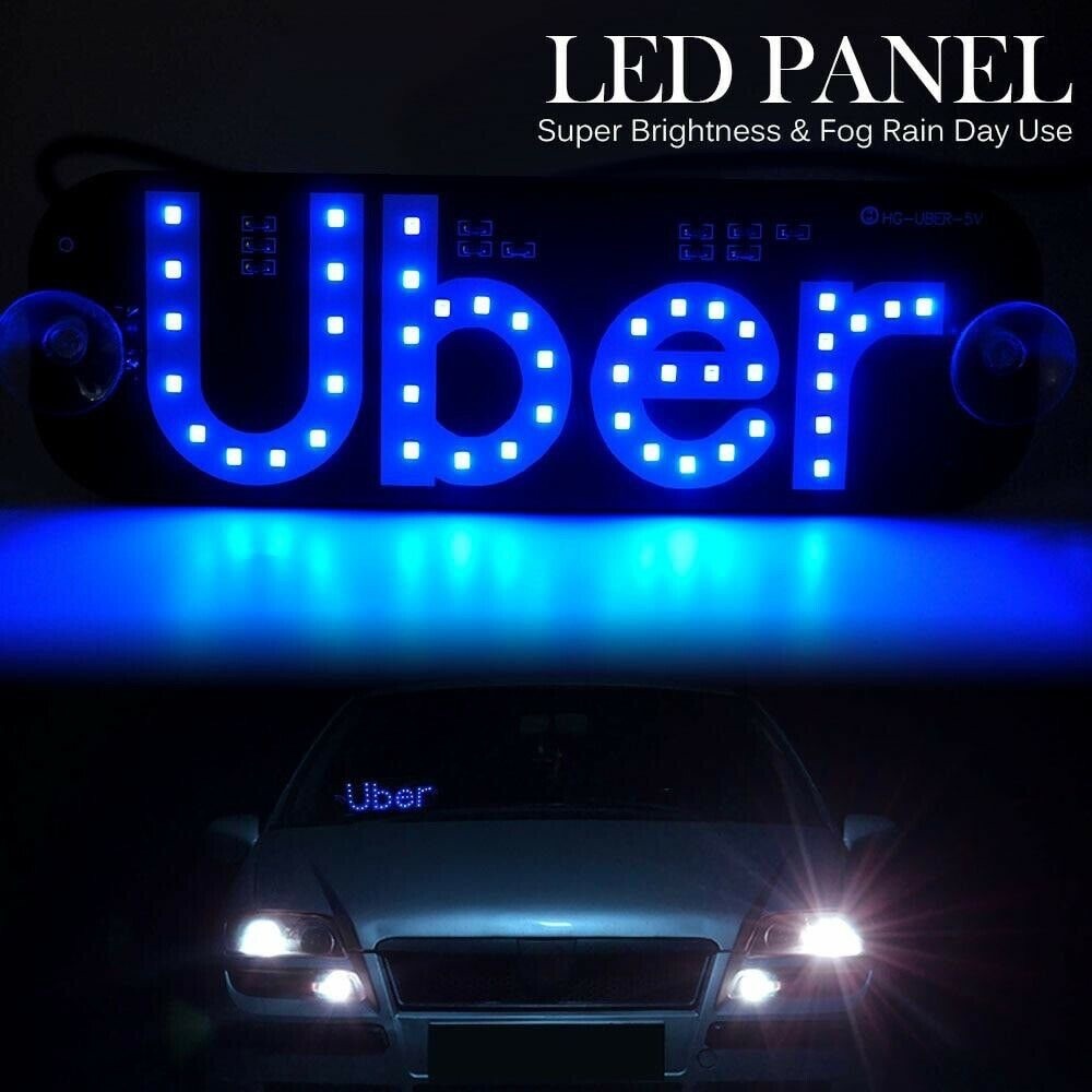 Uber Blue LED Sign Car Window USB Powered On/Off Switch